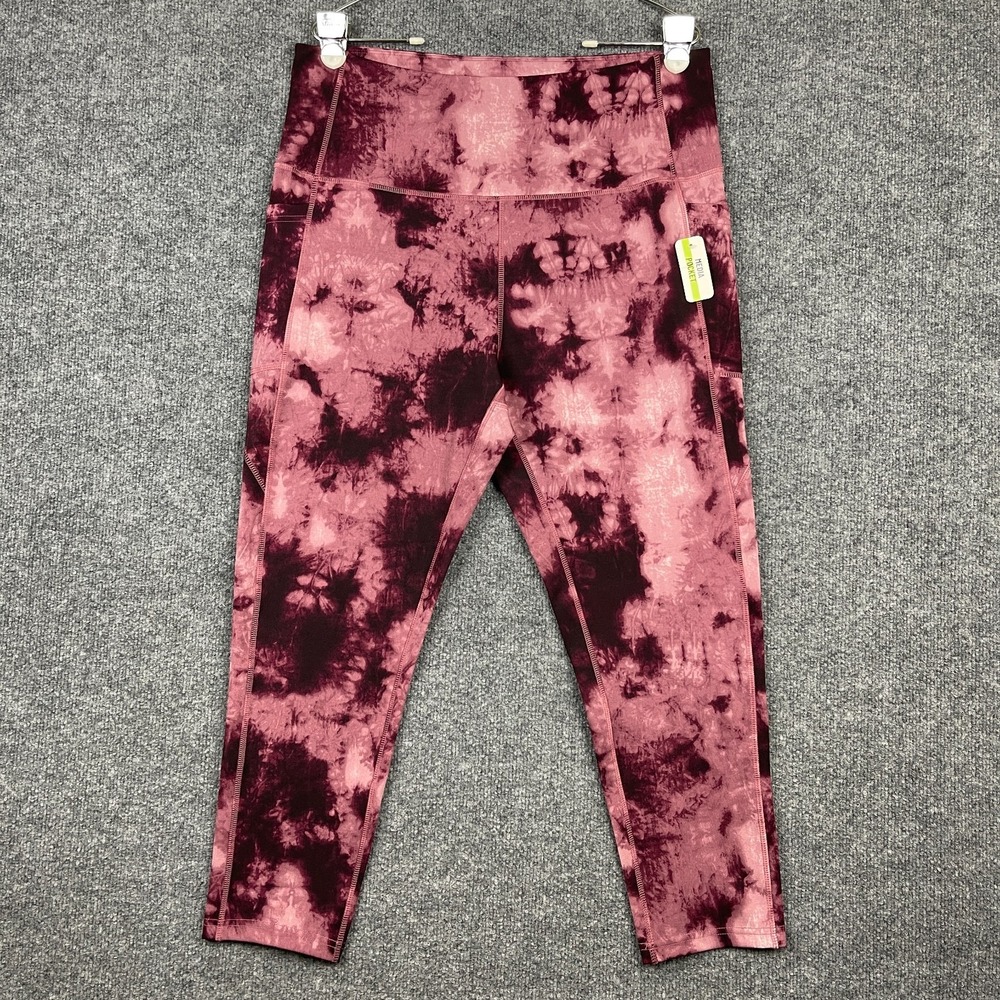 Nicole Miller Women's Crop Leggings 2X Burgundy Tie Dye High Waist Pockets